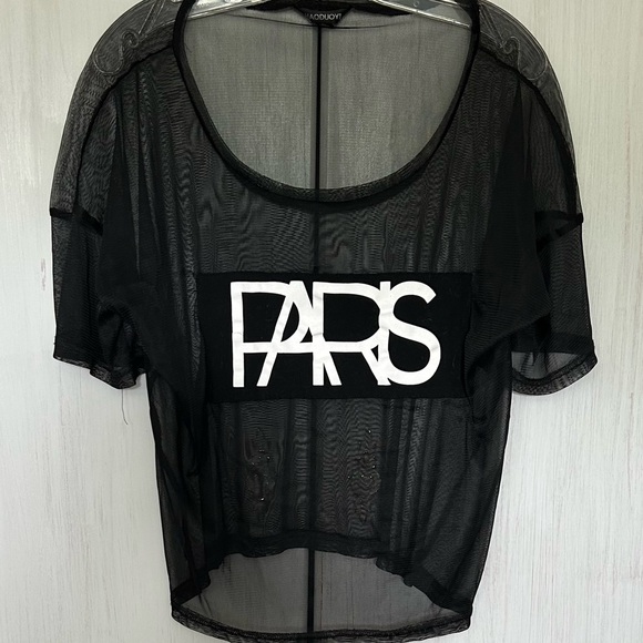 HAODUOYI Paris Sheer Tee Sz XL Perfect over fitted dress or off shoulder - Picture 1 of 5